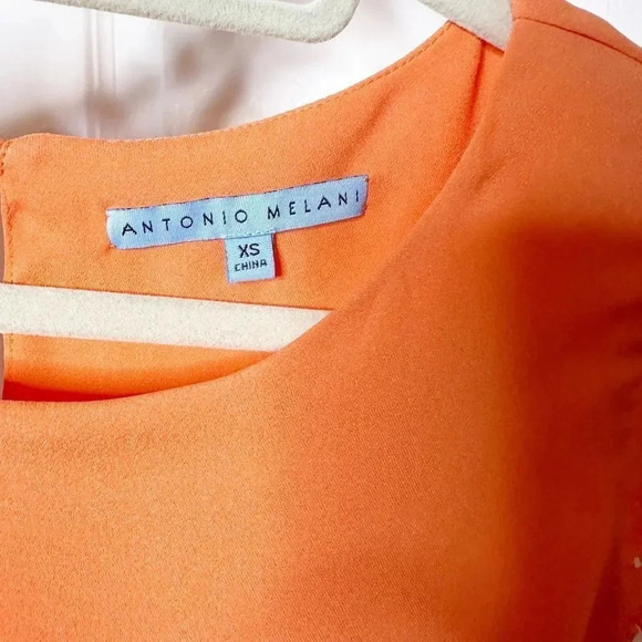 ANTONIO MELANI Orange Laser Cut Floral Short Sleeve Blouse Size XS‎ - Picture 5 of 6